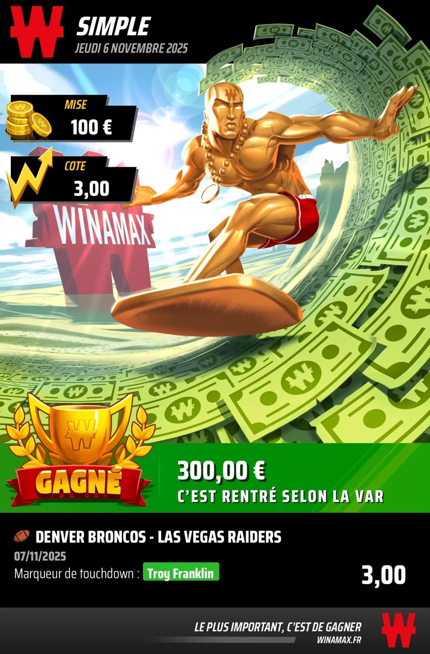 Ticket gagné : Kareem Hunt marqueur de TD, cote 2,10